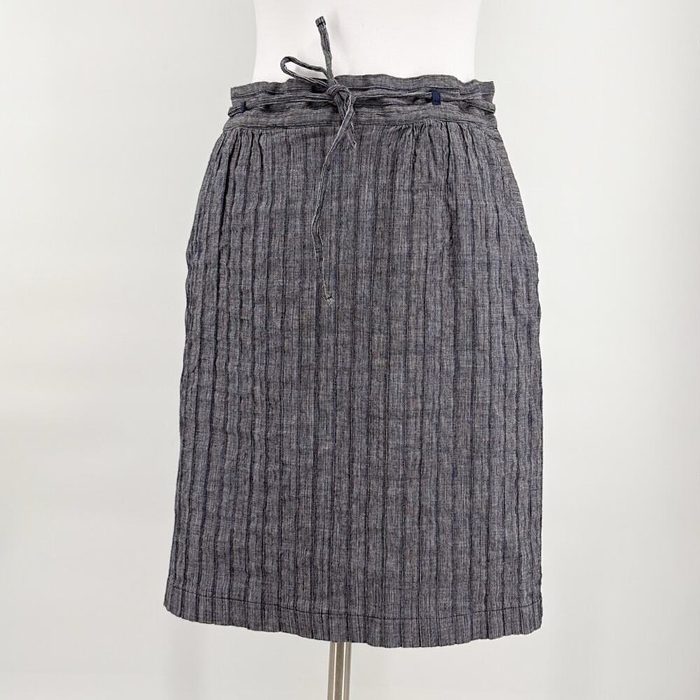 Cotelac Women’s Navy Blue Cotton Flax Tonal Stripe Pencil Skirt Size US 12 Large